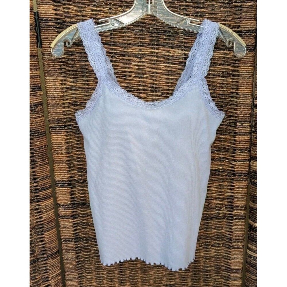 Uniqlo Y2K Lace Trim Tank Top Women's Medium Lavender Purple Built in Padded Bra
